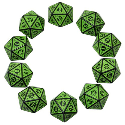 SmartDealsPro 10-Pack Retro 26mm Large 20 Sided Dice D20 Polyhedral Dice for DND RPG MTG Table Game(Retro Green) - color: Retro Green