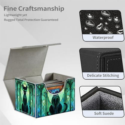 Stained Glass Cat for MTG Deck Box, 100+ Double Sleeved Card Storage Case, PU Leather Commander Deck Case for TCG Magic Yugioh, Magnetic Closure - color: Stained Glass Cat