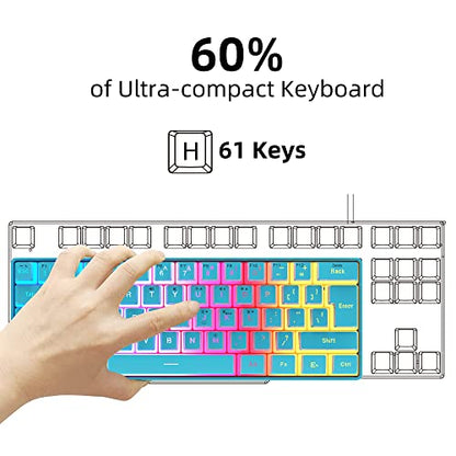 DGG 60% Wired Gaming Keyboard, Pudding Keycaps with Translucent Layer, RGB Backlit Ultra-Compact Small Keyboard, Waterproof Mini Compact 61 Keys Keyboard for PC/Mac Gamer, Typist, Travel, Blue - color: Blue