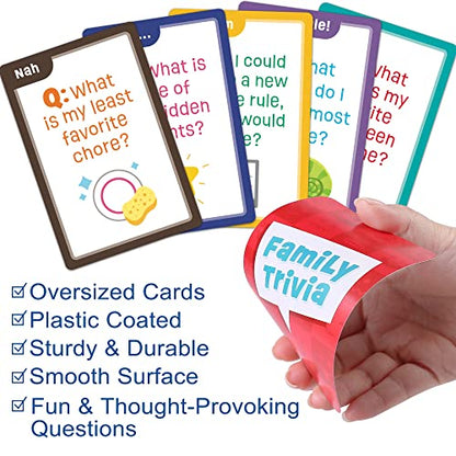 LotFancy Family Trivia Game, Ages 4 and up, Family Games for Kids and Adults, 60 Fun Trivia Cards, Family Conversation Starters for Family Game Night, Party, Travel, Road Trip, Jumbo Size