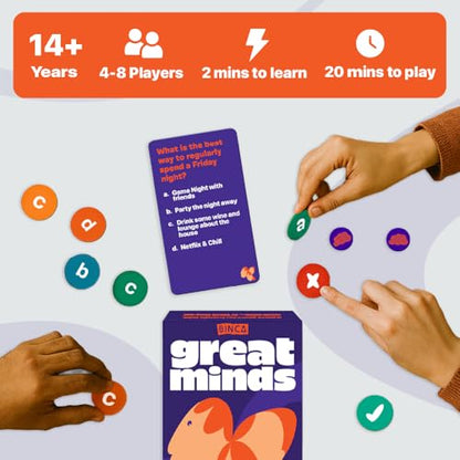 Card Game - Great Minds, Hilarious Mind-Matching Party Game for Teens, Adults & Families, Perfect for Parties, Gamenights, Trips & Get-Togethers, Gifts for Game Lovers, 4-8 Players