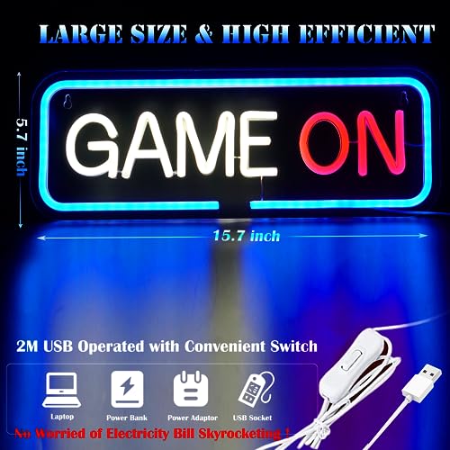 Neon Signs Beadroom Decoration Neon Lights Wired USB with Switch Acrylic LED Light Signs Wall Decor for Kids Teen Gamer Bedroom Game House PC Room Party Decoration LED Neon Light (GAME ON) - style: GAME ON