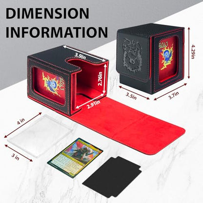 MTG Deck Box with Commander Display,Magnetic Card Storage Box Fits 100 Double Sleeved Cards,with 2 Dividers And 1 Mini Snap Card Holder Black/Red - color: Black/Red