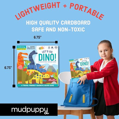 Mudpuppy Let's Go Dino! – Dinosaur Version of Travel-Friendly Magnetic Board Game with Adorable Illustrations of Dinosaurs for Children Ages 5 to 10, 2-6 Players - style: Let's Go Dinos