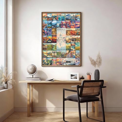 50 States & Washington, D.C. Jigsaw Puzzles for Adults 1000 Pieces, United States 1000 Piece Puzzle, Travel Poster Design of Family Puzzle,challenging Puzzle,USA States Puzzle