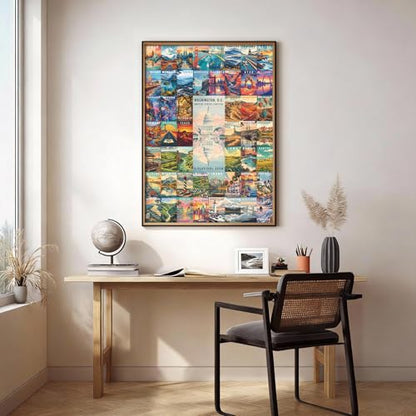 50 States & Washington, D.C. Jigsaw Puzzles for Adults 1000 Pieces, United States 1000 Piece Puzzle, Travel Poster Design of Family Puzzle,challenging Puzzle,USA States Puzzle