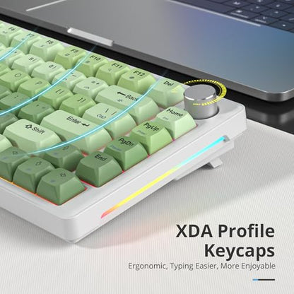 75% Green Mechanical Keyboard Gasket with Knob, Custom Wired Creamy Gaming Keyboard TKL 75 Percent Hot Swappable RGB Backlit, Pre-lubed Switch for Win/MAC, Green - color: Green Gradient/White Switch