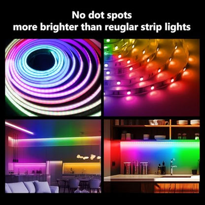 dalattin Smart RGB COB LED IC Strip Lights, 576 LEDs/m Addressable High Density Flexible with Remote & App Control, 16.4ft LED Lights for Living Room, Bedroom, Kitchen Lighting - size: 16.4FT