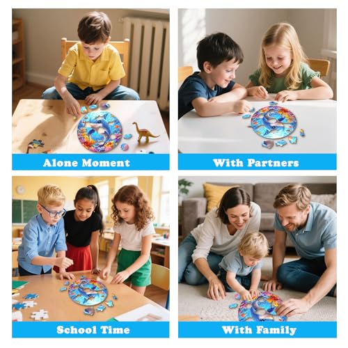 Ocean Wooden Puzzles for Kids - Blue Dolphin (11.4 * 11.4 in) | 50 Piece Puzzles for Kids Ages 6-8, Kids Puzzles with Unique Animal Shapes, Round Gift for Girls and Boys - color: Blue Dolphin