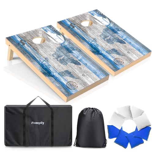 4 x 2/3 x 2FT Cornhole Set Solid Wood for Adults with 8 Bean Bags 1 Case | 4 x 2/3 x 2FT soild wood cornhole boards; foldable legs; 1 carry bag; 8 bean bags; for backyard, tailgate, beach, party - color: 3'x2' White+Blue