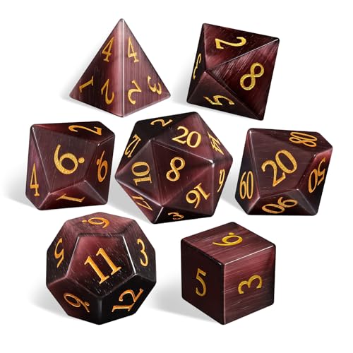 LUCKY-M Cat Eye DND Dice Sets, Gemstone Dice for Dungeons and Dragons, Stone Dice D&D Accessories RPG dice MTG Women Gift (CE-Purple Red) - color: Ce-purple Red