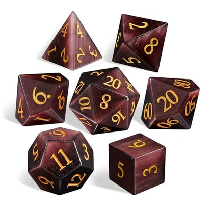 LUCKY-M Cat Eye DND Dice Sets, Gemstone Dice for Dungeons and Dragons, Stone Dice D&D Accessories RPG dice MTG Women Gift (CE-Purple Red) - color: Ce-purple Red