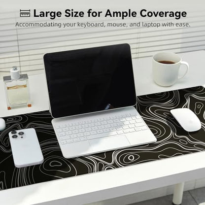 Reniteco Waterproof Large Office & Gaming Mouse Pad, 31.5" x 11.8" x 0.12" | Anti-Fray Stitched Edges, Premium Textured Surface, Non-Slip Rubber Base, Water and Stain Resistant Protection - color: Topographic Map Black, size: 31.5''x 11.8''x0.12"