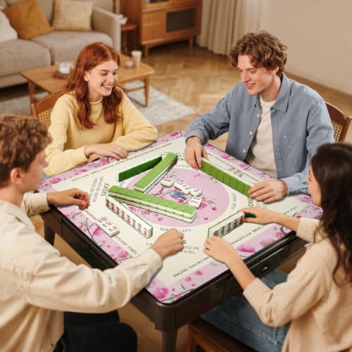 DEVPNR Mahjong Mat for Table with Black Carrying Bag, 32.6"x32.6", Pink | Non-Slip Table Cover, Noise-Reducing, with Rules, Easy Storage, for American Mahjong, Poker, Card & Board Games - color: Pink