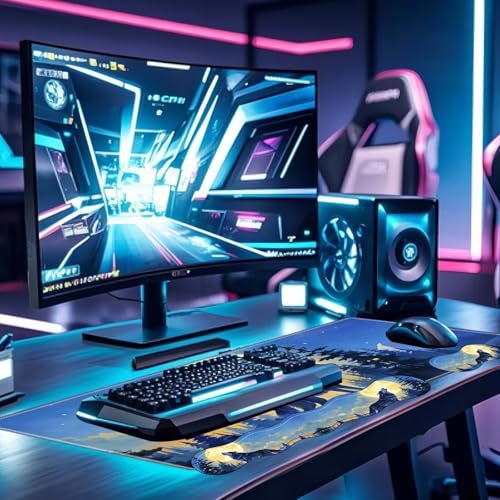 Large Gaming Mouse Pad Set with Wrist Support – 31.5" x 11.8" 4-in-1 XXL Mousepad with Keyboard Wrist Rest, Mouse Wrist Rest & Coaster – Ergonomic Desk Mat for Office, Home – Wolf Moon - color: Wolf Moon