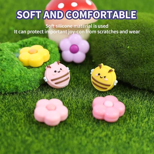 Switch Joycon Thumb Grips Caps, 4 PCS Cute Kawaii 3D Silicone Analog Thumbstick Button Cover Compatible with Nintendo Switch Lite/OLED Joystick Caps (Multicolor Bee&Flower) - color: Multicolor Bee&Flower