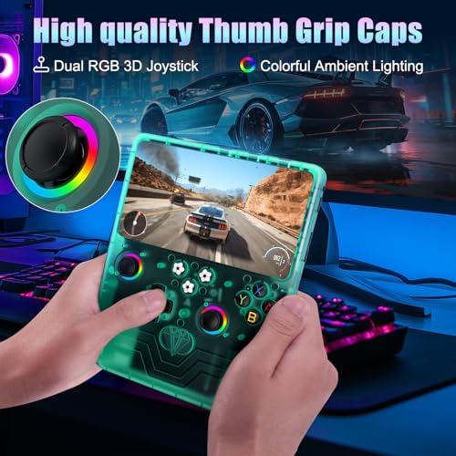 R60 Max Handheld Game Console, 128GB Retro Gaming Console with 40,000+ Games, 6-Inch IPS Screen, Linux System, RGB Joysticks, 6000mAh Rechargeable Portable Gaming System (Transparent Green) - color: Transparent Green