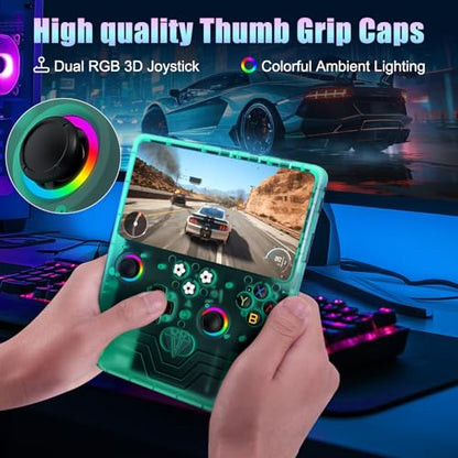 R60 Max Handheld Game Console, 128GB Retro Gaming Console with 40,000+ Games, 6-Inch IPS Screen, Linux System, RGB Joysticks, 6000mAh Rechargeable Portable Gaming System (Transparent Green) - color: Transparent Green