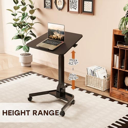 Foldable Mobile Standing Desk, Rolling Laptop Cart, Black | 29.9"-42.9" Height Adjustment, Easy to Fold, Portable Standing Desk on Wheels, Folding Desk for Compact Space - color: Black