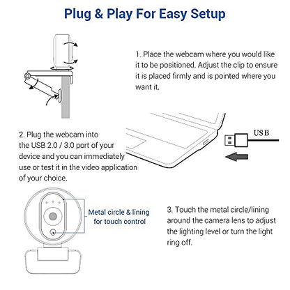 NexiGo N680E 1080P Webcam with Ring Light, Privacy Cover and Dual Microphone, Advanced Auto-Focus, Adjustable Brightness, Streaming Web Camera for Zoom Skype Facetime, PC Mac Laptop Desktop - style: Webcam with Light