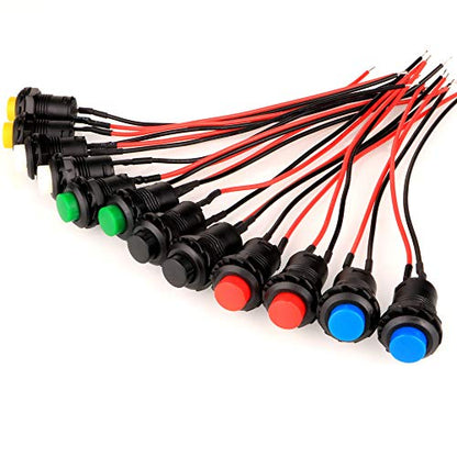 Gebildet 12pcs 12mm Prewired Momentary Push Button SPST ON/Off AC 250V/1.5A 125V/3A,Lockless Mini Round Button for Car Trumpet,PC,Home Doorbell - style: E427