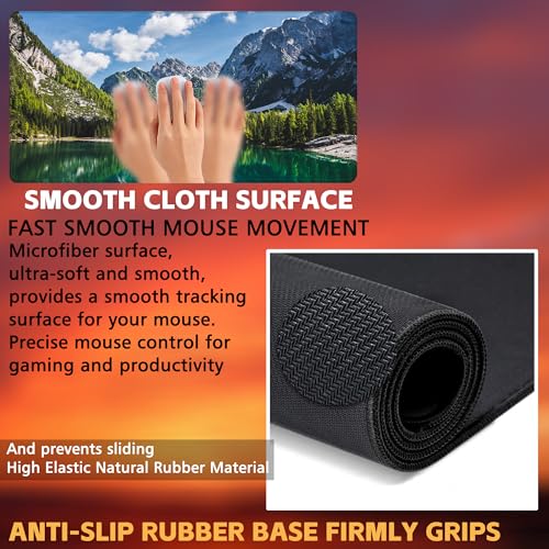 Desk Mat, Lake Mountain Landscape Desk Pad, The Alps Large Gaming Mouse Pad for Desk, 31.5"x15.7" Extended Big Computer Keyboard Mouse Pad with Non-Slip Base and Stitched Edge - color: Lake Mountain Landscape