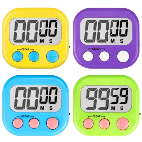 Digital Timer for Kids Teacher Supplies Classroom Timer for Study Learning Management Kitchen Work Exercise-4Pack Blue Green Yellow Purple - color: Blue Green Yellow Purple