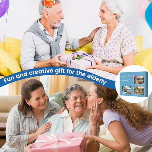 3 Pack 48 Large Piece Puzzle for Seniors Alzheimer’s Puzzles Dementia | Alzheimer's Products Activities for Elderly Adults Mountain Village Sea Easy Jigsaw Puzzle Cognitive Game with 3 Storage Bags - style: 3Pack 48 Large Pieces-1