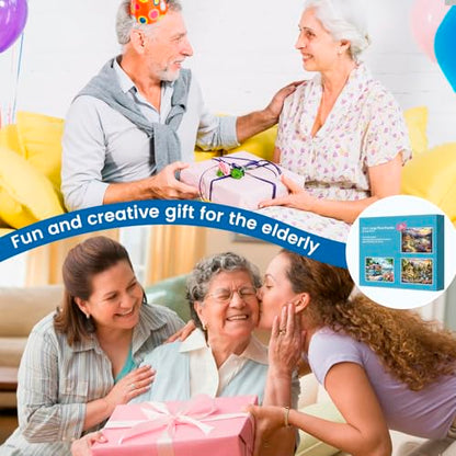 3 Pack 48 Large Piece Puzzle for Seniors Alzheimer’s Puzzles Dementia | Alzheimer's Products Activities for Elderly Adults Mountain Village Sea Easy Jigsaw Puzzle Cognitive Game with 3 Storage Bags - style: 3Pack 48 Large Pieces-1