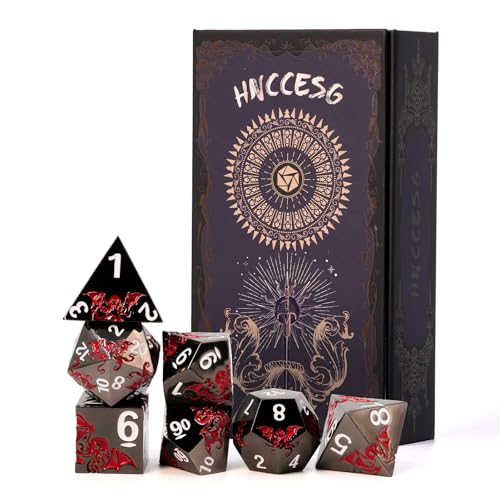 Octopus Metal RPG Dice Set,7-Piece,Crimson Red on Black,Zinc Alloy Dice with Plated Finish,Gift for Tabletop Game Masters (Black Red) - color: Black Red
