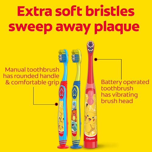 Colgate Kids Pokemon Toothbrush and Kids Toothpaste Gift Set, Includes Pokemon-Themed Battery Toothbrush, 2 Bubblegum Flavored Fluoride Toothpastes, and 2 Manual Toothbrushes - style: Pokemon