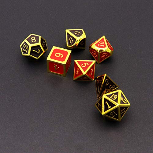 Haxtec Color Changing Metal DND Dice Set Gold Black Red Color Shifting D&D Dice with Leather Dice Bag Compatible with Dungeons and Dragons TTRPG DND Gift - color: Gold Black Red