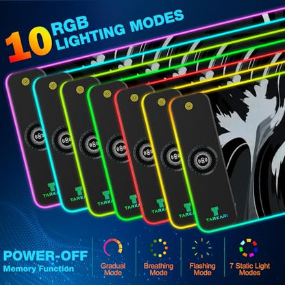 TARKARI Magnetic Wireless Charging RGB Mouse Pad, Large Gaming Desk Mat Waterproof, 31.5"x11.8" Black Mousepad, Ultra-Smooth Surface, Non-Slip Rubber Base, Desk Pad for Keyboard Laptop - color: Ink-Splash Pattern