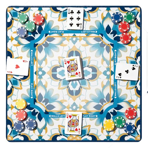 UTELKA Blue Moroccan Mahjong Mat with Rules, Flroal Mahjong Mats Non-Slip Rubber Mahjong Table Cover Noise Reduction Game Pad Mah Jong Mats, Moroccan Accessories Supplies Card Games Gifts 31.5 Inch - color: Blue Flroal