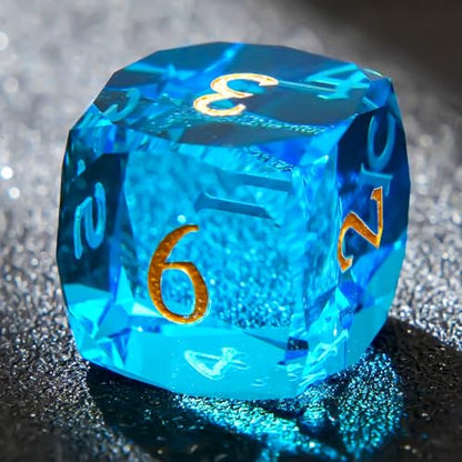 Multifaceted Blue glassCrystal DND Dice Set 7 PCS Gemstone Suitable for Dungeons and Dragons RPG Games - color: Blue Glass