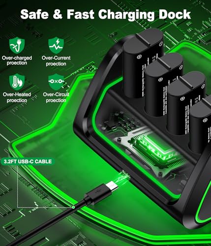 Upgraded Fast Charging Rechargeable Battery Packs with Light Control,4 x 5520mWh Replacement Batteries with Charger Dock for Xbox Series X|S, One S/X/Elite Controllers, Cases and Storage Sets,L - size: L-Ultimate (5520mWh)
