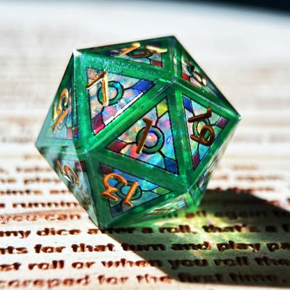 HAOMEJA Double Layered Resin Dice Set 7pcs/ Stained Glass Effect & Gold Numbers/Sharp Edged Polyhedral Dice/Apply to D&D/DND/Role Playing Game/RPG/Party Gift (Green Sky) - color: 1 Green Sky