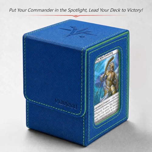 MTG Deck Box with Commander Display Window (Blue&Green, 1 window) | Holds 120 Single/100 Double-Sleeved Cards, Fit MTG/PTCG/OPTCG Cards, Strong Magnet, PU Leather, With 2 Dividers & 1 Toploader - color: Blue and Green