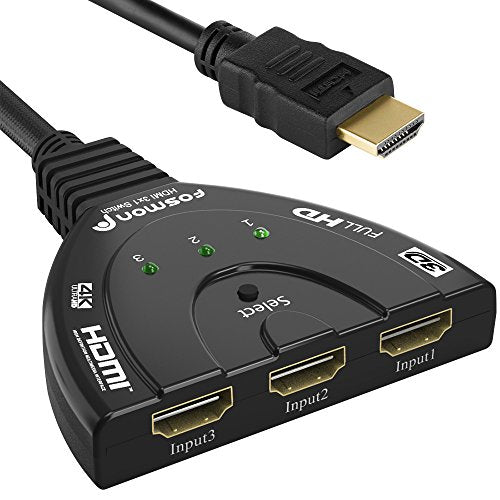 Fosmon 4K HDMI Switch, 3 Port HDMI Switcher with Pigtail Cable, Supports 30Hz, HDCP, Ultra HD for HDTV, PS5, Xbox, Fire Stick - size: 4k@30Hz