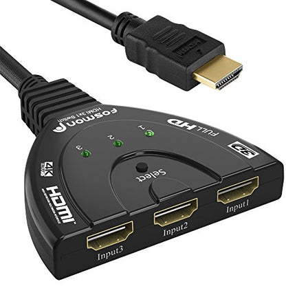 Fosmon 4K HDMI Switch, 3 Port HDMI Switcher with Pigtail Cable, Supports 30Hz, HDCP, Ultra HD for HDTV, PS5, Xbox, Fire Stick - size: 4k@30Hz