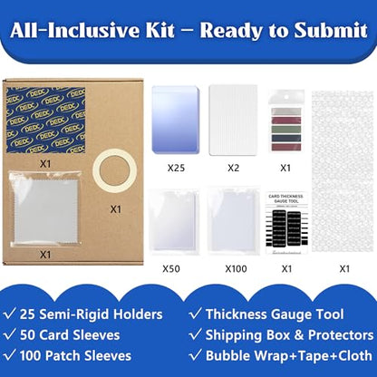 DEDC Card Grading Submission Kit Shipping Mailing Kit for CGC with Paper Tape, Gloves, Gauge Tool 25 Semi Rigid Card Holders 50 Card Sleeves 100 Thick Card Sleeves 1 Wiping Cloth (1-Set- CGC) - size: 1-set- CGC