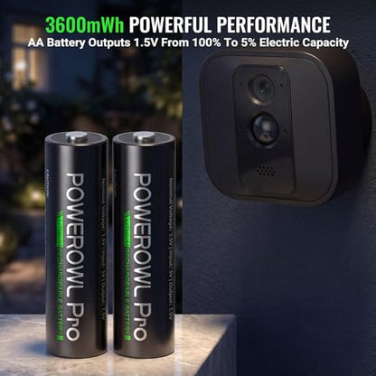 POWEROWL Rechargeable Lithium AA Batteries 8 Pack with Charger, 1.5V 3600mWh Double A Battery with Li-ion/NiMH Charger Storage Box for Camera, Game Controller