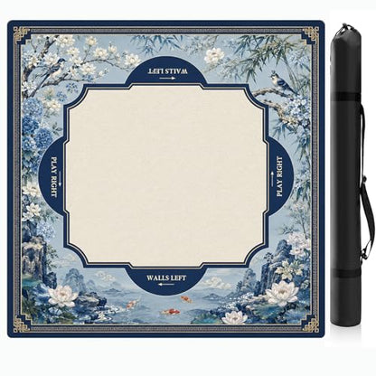Blue Floral Mahjong Mat,Non Slip American Mah Jongg Table Mat | 32in soft neoprene mah jongg mat reduces tile noise protects tabletops & packs easily for game nights or a thoughtful gift - color: 017