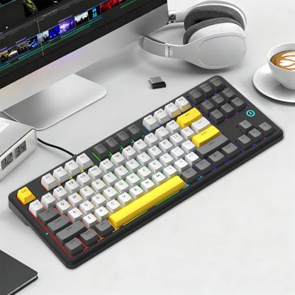 AK870 87Keys Hot-Swappable Mechanical Keyboard, Gasket Mount Wired Gaming Keyboard with Linear Flying Fish Switches, 80% Compact, PBT Keycaps, RGB Backlit for PC Gamers & Typists (Starry Night Grey) - color: AK870 Flying Fish Switch Starry Night Grey, siz