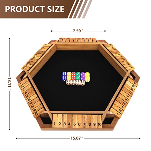 Nicecho 2-6 Players Shut The Box Dice Game, Wooden Board Table Math Game with 16 Dice, Classics Tabletop Games for Kids Adults, Family,Classroom,Home,Party or Pub - color: Brown