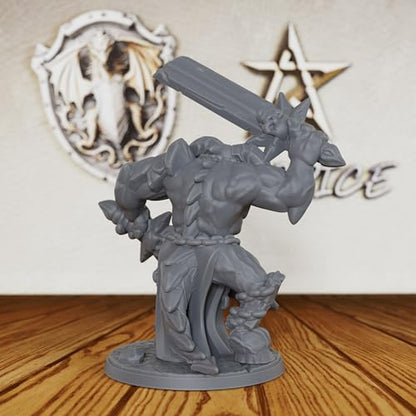 Tabletop Unpainted Miniatures for Fantasy Role Playing & TTRPG - 32mm Scale Dark Warrior Minis Figurine for Dungeon Masters, Miniature Game RPG Accessory Figure - 5.6cm Demon Warrior (AS288)