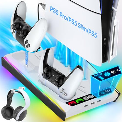 Tokluck PA5/Slim/Pro Cooling Station with Auto Turbofan & 3-Level Speed, PA 5 Vertical Stand Cooling Fan Station with Controller Charger, Accessories Base Cooler Docking Station, White & Black - color: White&Black