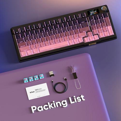 RedThunder K95 Wireless Mechanical Keyboard,TFT Screen & Knob, Trip-Modes Connection, Gasket Custom Hot-Swap Keyboard, RGB Backlit, Pre-lubed Linear Switches, Side Printed PBT Keycaps, Gradient Pink - color: Gradient Pink Black