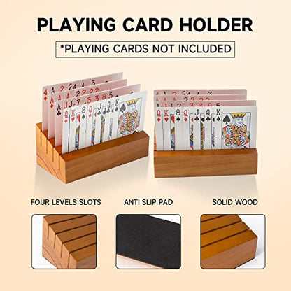 GSE Wooden Playing Card Holders Tray Racks Organizer Set, 6-Inch, 4-Pack | Hand Free Playing Card Trays, Non-Slip Base, For Bridge, Canasta, Hand & Foot, Rummy, UNO Card Games, For Seniors Adults - style: 6-Inch,4-Pack