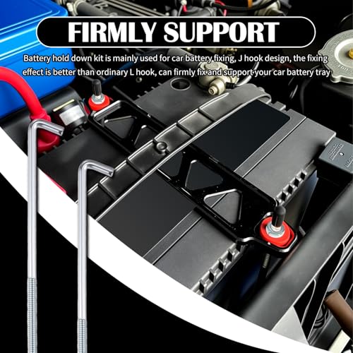 10 Inch Car Battery Hold Down Bolt Kit Stainless Steels,J Bolts Battery Hold Down Kit Includes Hooks,Nuts,Washers,Covers,Universal Cars Batteries Holder Car Accessories